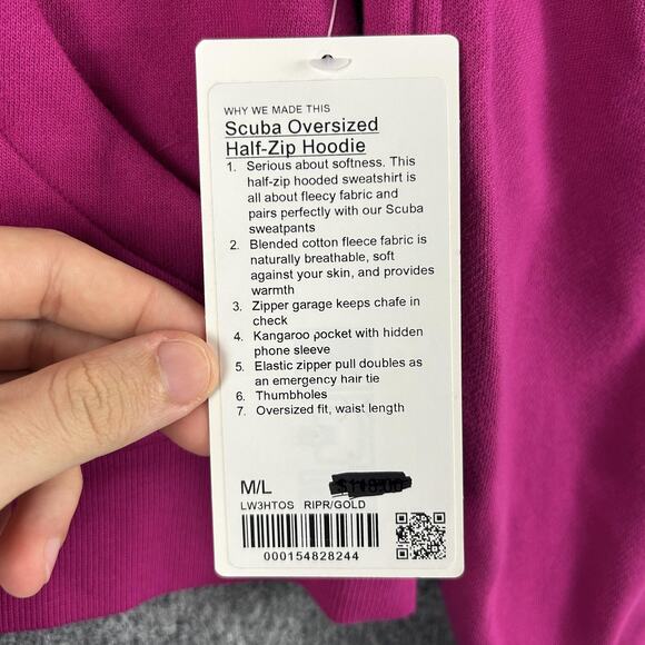 Lululemon Hoodie Women M/L Scuba Oversized Half Zip Ripened Raspberry Cropped - Picture 9 of 16
